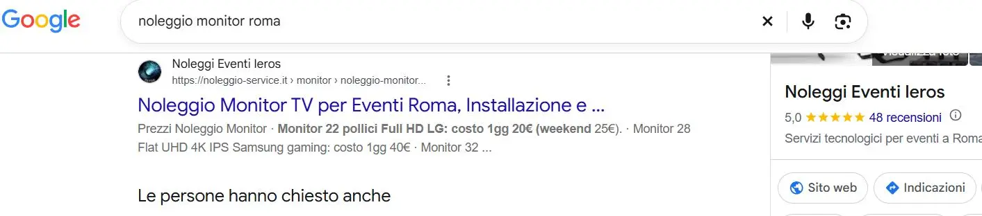 Noleggio monitor Roma primo su Google